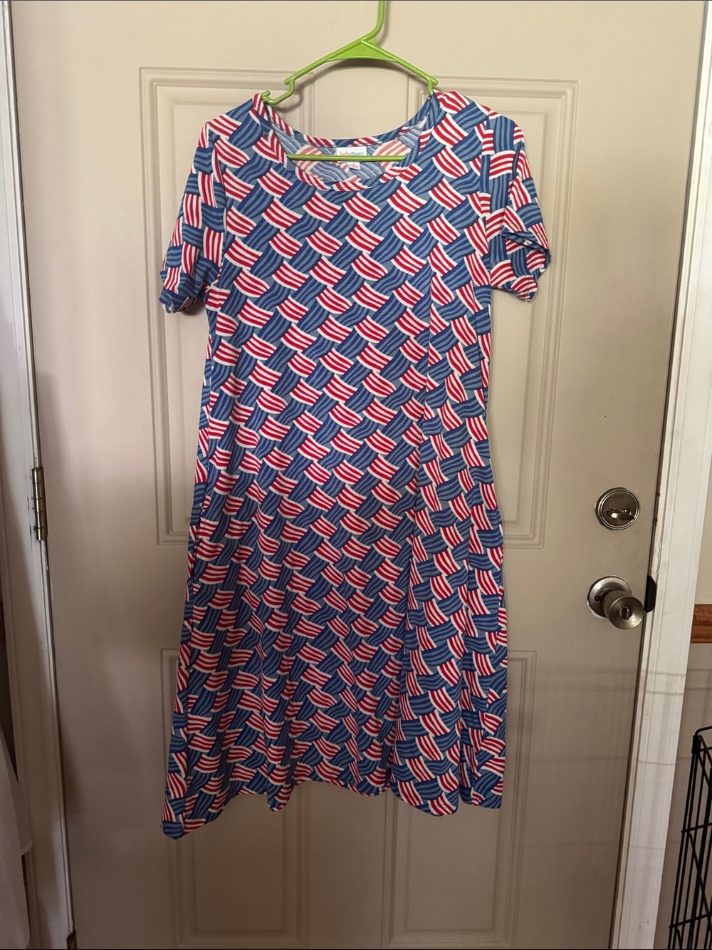 Lularoe Short Sleeve A-Line Dress in Red, White & Blue